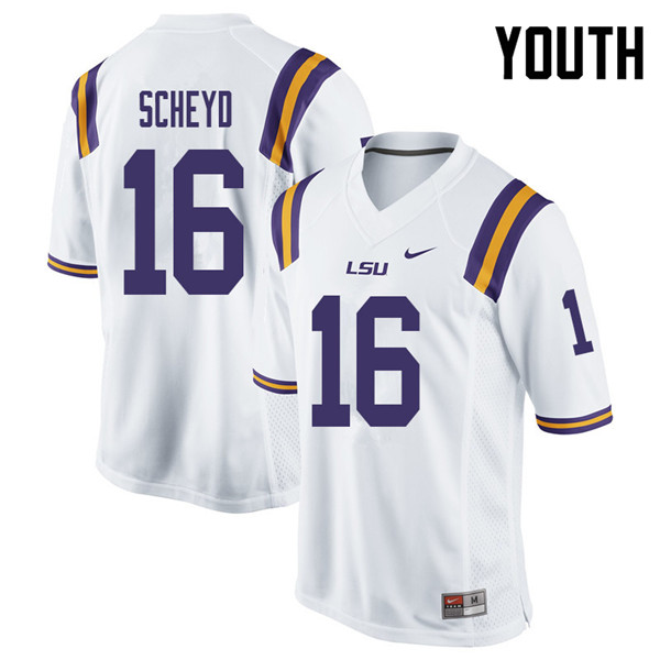 Youth #16 Tiger Scheyd LSU Tigers College Football Jerseys Sale-White - Click Image to Close
